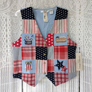 Vintage Retro 80s 90s Victoria Jones Petites American USA Patchwork Vest Size PM